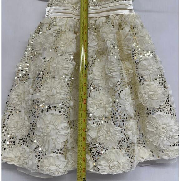 AMERICAN PRINCESS GIRL'S DRESS SIZE 3T IVORY GOLD SEQUIN RIBBON FLORAL - Picture 7 of 9